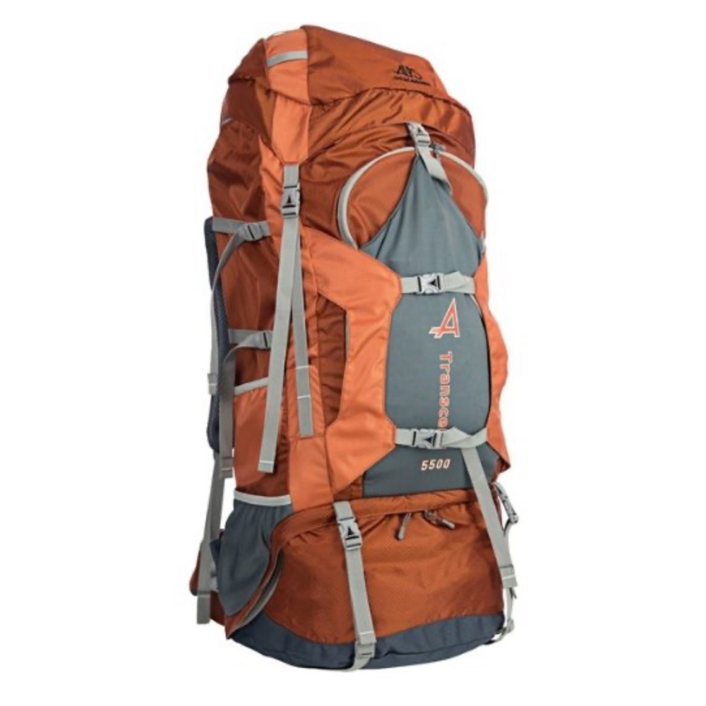 NWOT ALPS MOUNTAINEERING TRANSCEND 5500 BACKPACK, ORANGE AND GRAY INTERNAL FRAME
